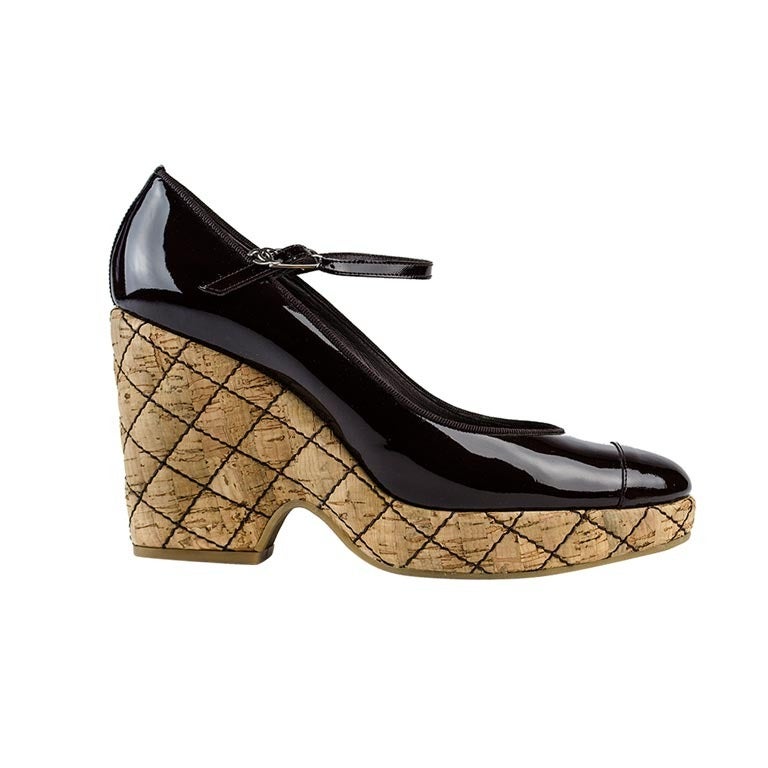 Chanel Patent Leather and Quilted Cork Wedges For Sale at 1stDibs