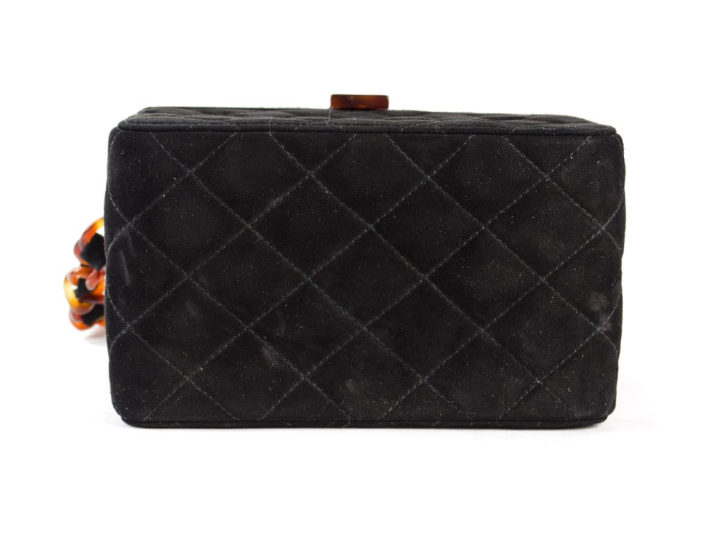 Chanel Black Quilted Suede Tortoise Lucite Top Box Bag In Excellent Condition In San Diego, CA