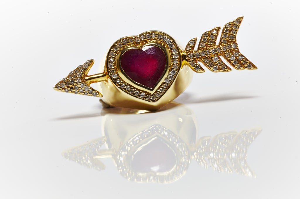 Jade Jagger Ruby Arrow Heart Ring with Diamonds (Size 6.5)