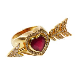 Jade Jagger Ruby Arrow Heart Ring with Diamonds (Size 6.5)