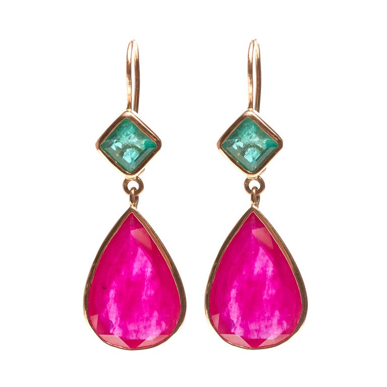 Jade Jagger Harlequin Ruby Emerald Gold Drop Earrings