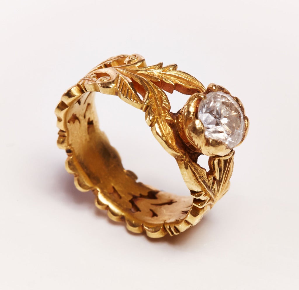 Jade Jagger Diamond 18k Gold Leaf Ring with Ruby detail