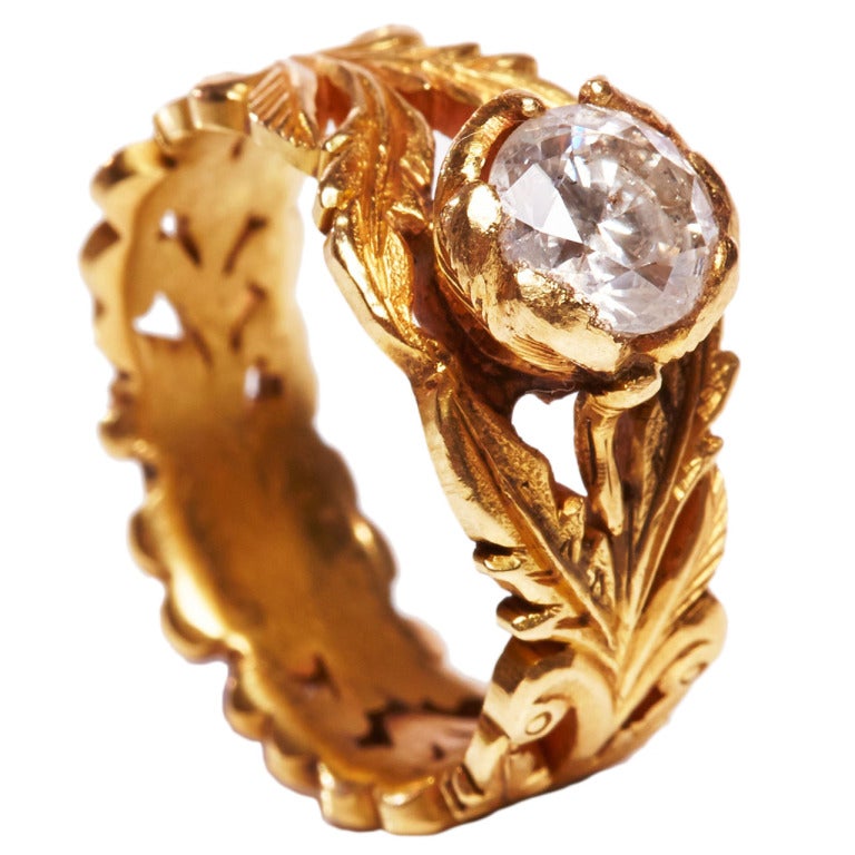 Jade Jagger Diamond Gold Leaf Ring with Ruby Detail