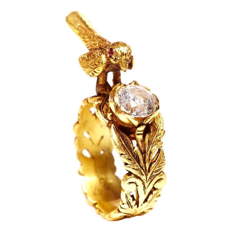 Jade Jagger Ruby and Diamond Gold Bird Ring (Size 6.5)