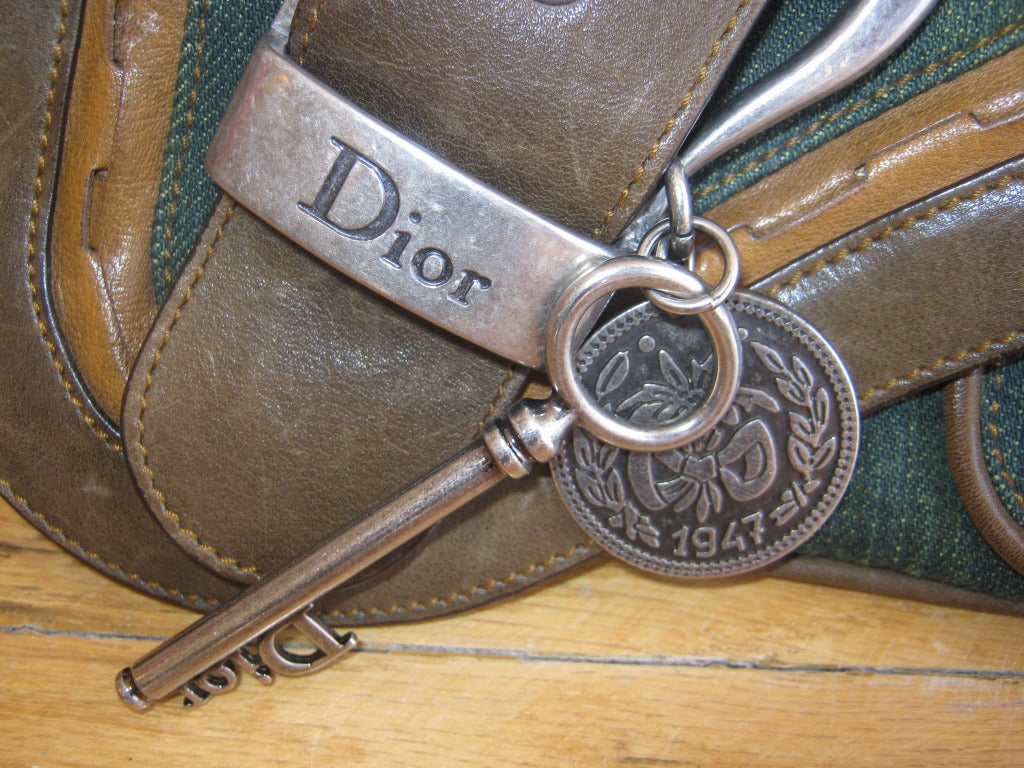 Christian Dior Small Gaucho Jean and Leather handbag In Excellent Condition In Port Hope, ON