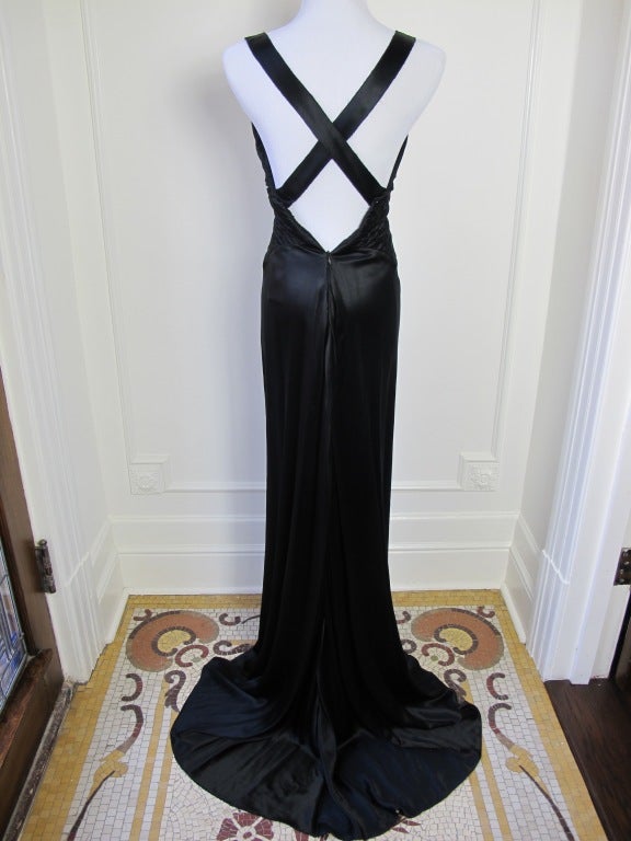 Dramatic Nina Ricci Silk Satin Gown with Plunging V-Neck