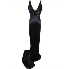 Dramatic Nina Ricci Silk Satin Gown with Plunging V-Neck
