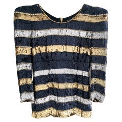 Incredible Never Worn Balmain Sequined Striped Top with Gold Chain Detail