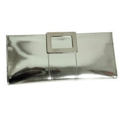 Rare Roger Vivier Silver Metallic Clutch with Signature Buckle