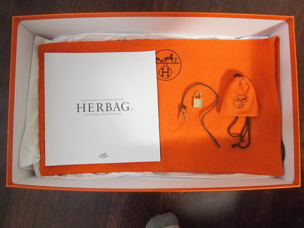 New Hermes Herbag with Red and Orange Canvas with Chocolate Box Leather 4