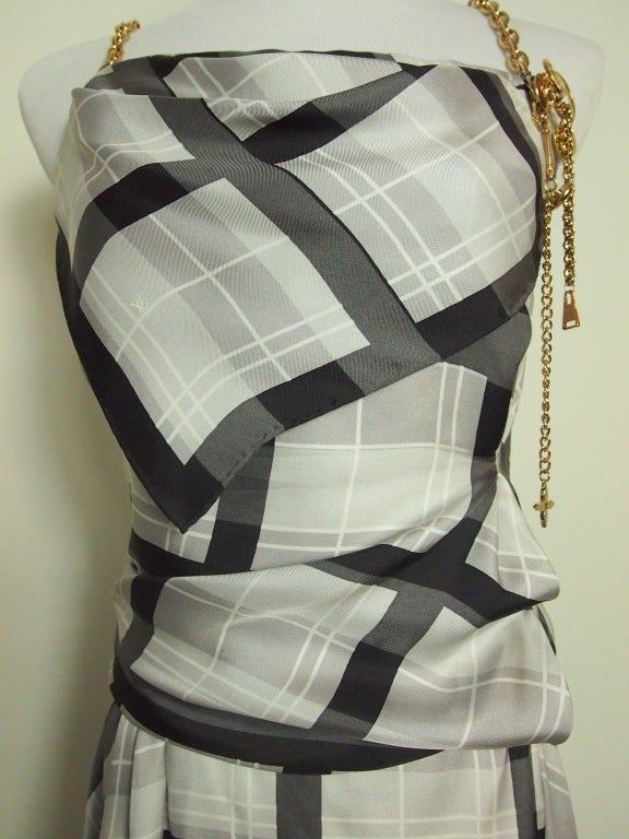 Louis Vuitton Dress Silk Plaid with LV Gold Chains 1