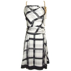 Louis Vuitton Dress Silk Plaid with LV Gold Chains