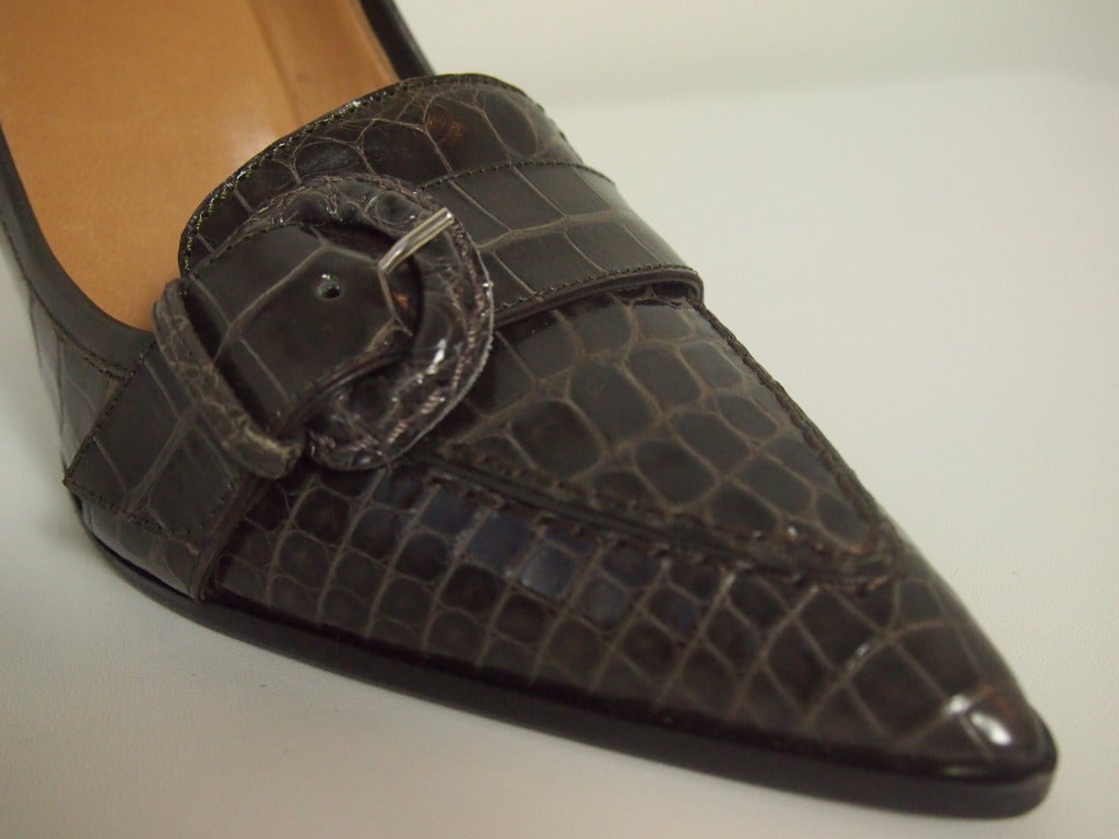 Brand New Hermes Alligator Shoes with Buckle in Dark Grey at 1stDibs ...