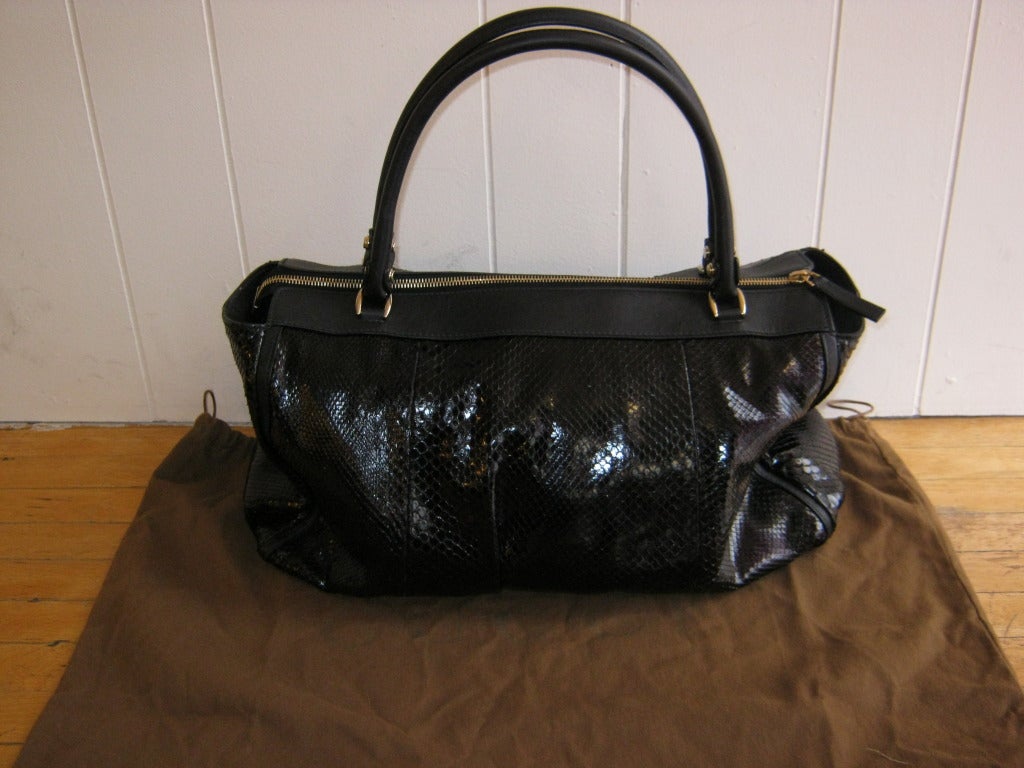 Gucci Black Python Gold D-Ring (Stirrup) Top Handle Bag