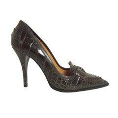 Brand New Hermes Alligator Shoes with Buckle in Dark Grey