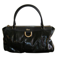 Gucci Black Python Gold D-Ring (Stirrup) Top Handle Bag