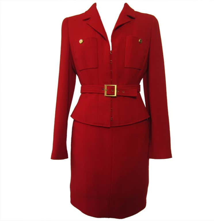 Chanel red skirt suit at 1stDibs