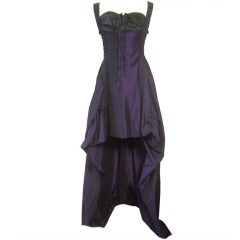 Jean Paul Gaultier Corseted Taffetta Gown In Deep Purple Black Tone