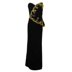 Velvet Gown with Gold Embroidery Detailing