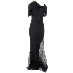 John Galliiano stunning black lace evening dress