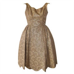 1950s Perfect Junior Gold Brocade Dress