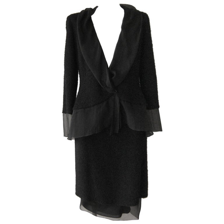 CHANEL 00T Black Evening Skirt Suit Size 40