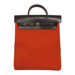 New Hermes Herbag with Red and Orange Canvas with Chocolate Box Leather