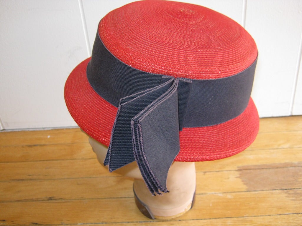 1940s Stetson Red Straw Boater In Excellent Condition In Port Hope, ON