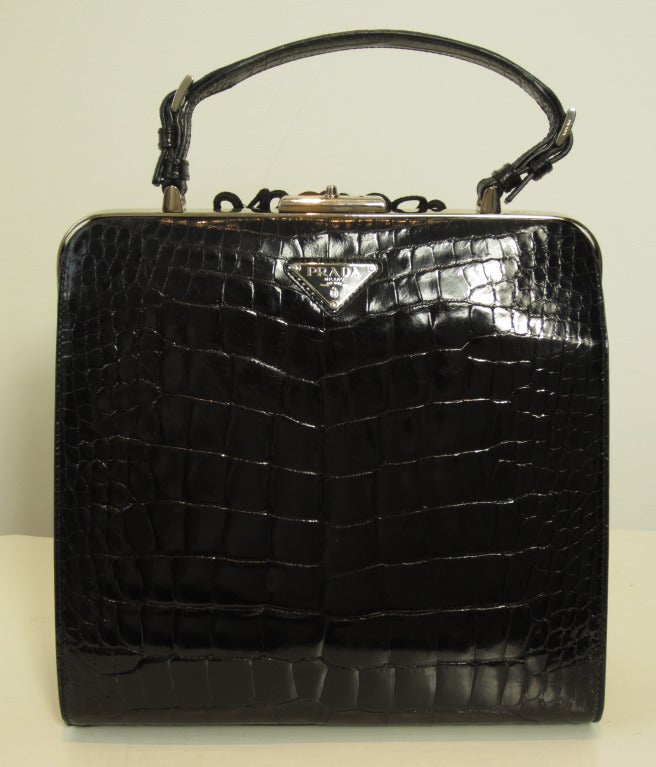 prada gold handbag - Prada Iconic and Rare Crocodile Black Bag at 1stdibs