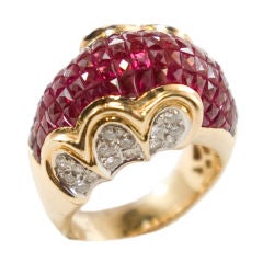 18k Invisibly Set Ruby and Diamond Ring