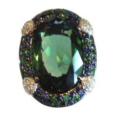 Sapphire, Tsavorite and Green Amethyst Ring