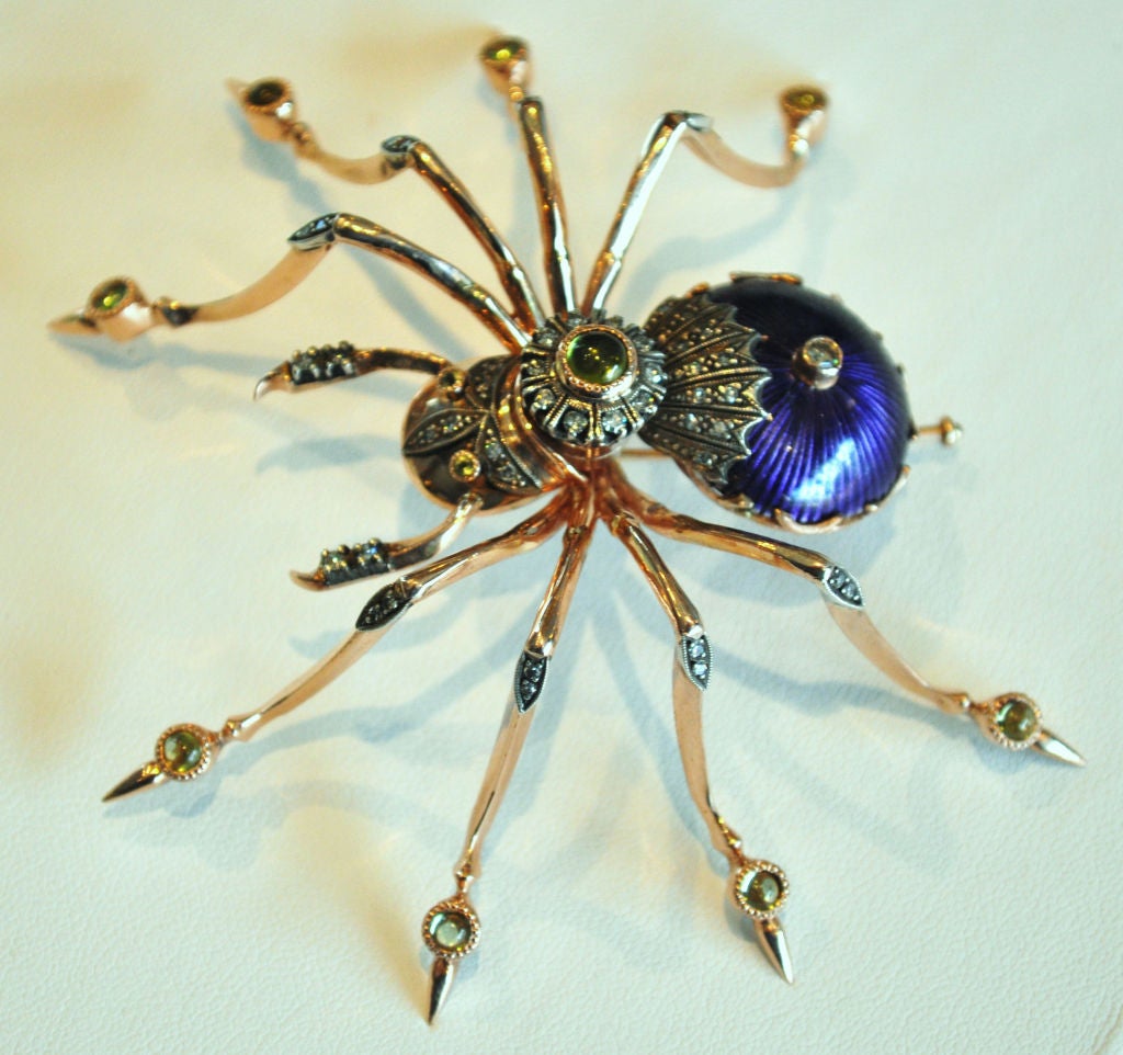 Russian Enamel Spider Brooch