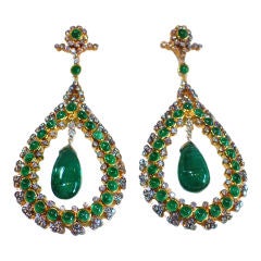 Striking Indian Emerald and Diamond Earrings