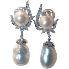 Baroque Pearl and Diamond Earrings