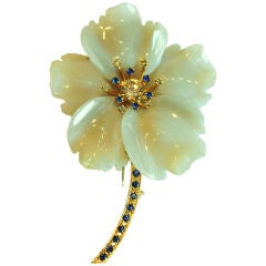 Agate, Sapphire and Diamond Flower Brooch