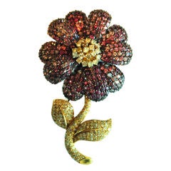 Fancy Reddsh-Pink Sapphire & Diamond Flower Brooch