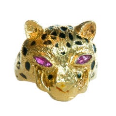 Gold Enamel  Leopard Ring