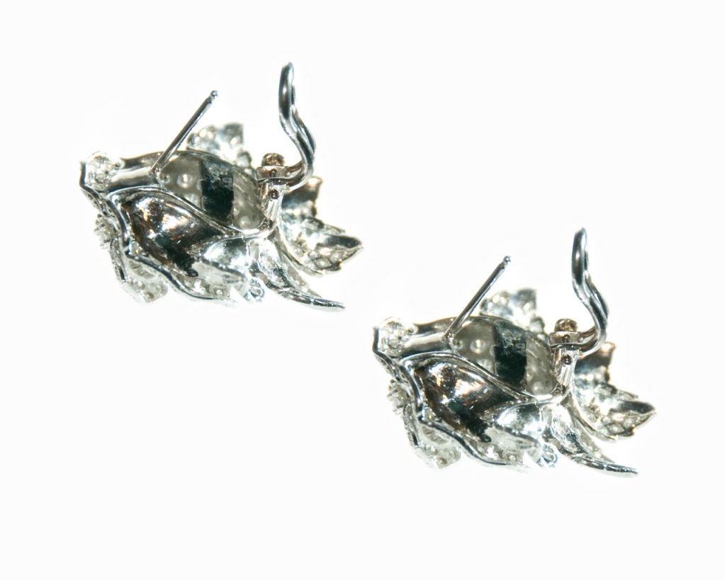 18k White Gold Diamond Pave Rose Earrings