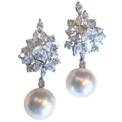 Impressive Platinum, Diamond 
South Sea Pearl Earrings