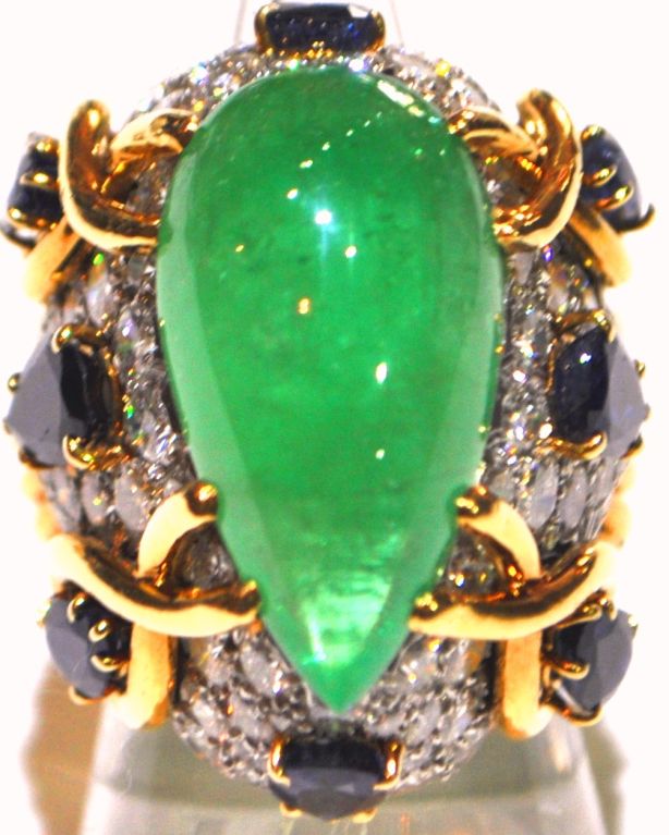 David Webb Emerald, Sapphire and Diamond Ring