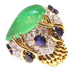 David Webb Emerald, Sapphire and Diamond Ring