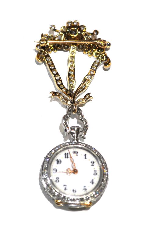 Black Star & Frost Edwardian Diamond Pendant Watch & Brooch
