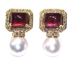 18k Ruby, Diamond and Pearl Earrings