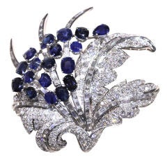 Fabulous Art Deco Platinum Sapphire and Diamond Brooch