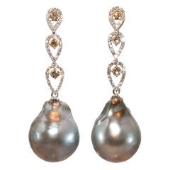 Beautiful BaroqueTahitian Pearl and Diamond Earrings