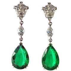 Very Fine Platinum, Emerald and Diamond Earrings