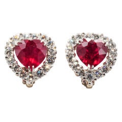 Beautiful Heart Shaped Ruby and Diamond Earrings