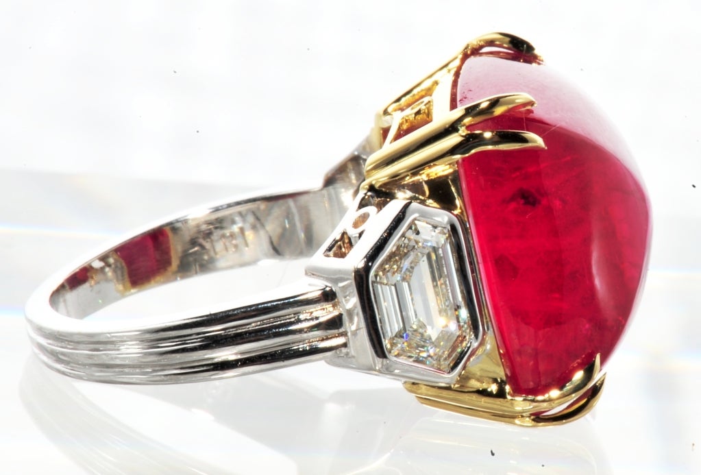 Women's Stunning Sugar Loaf Cabochon Ruby and Diamond Ring