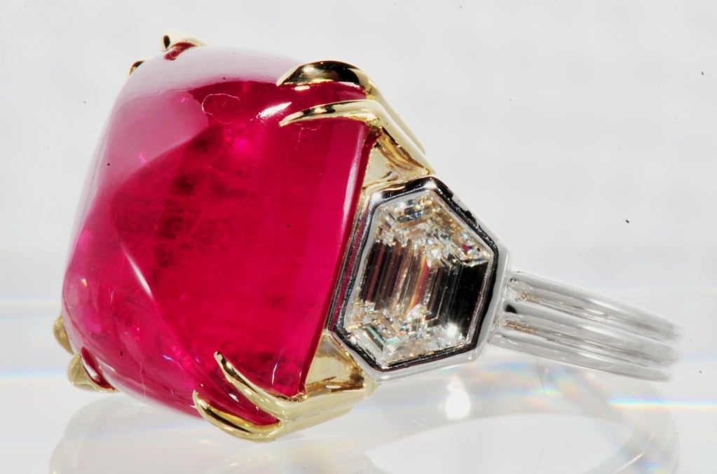 Stunning Sugar Loaf Cabochon Ruby and Diamond Ring 1