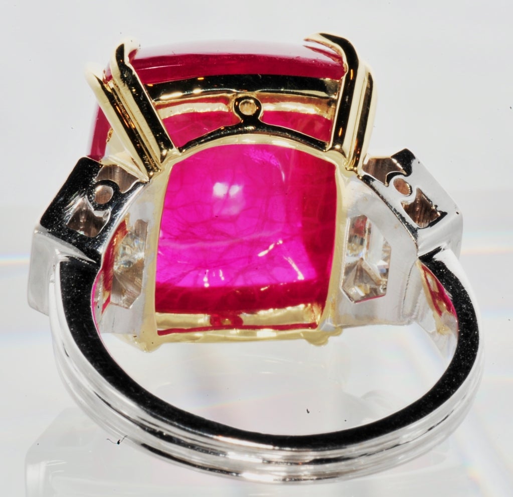 Stunning Sugar Loaf Cabochon Ruby and Diamond Ring 2